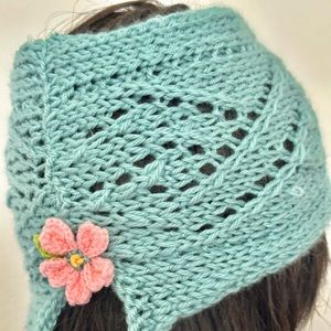 Hand Knits 2 Love Headband Bandana Headwrap Lace Flower Seafoam Designer Boho
